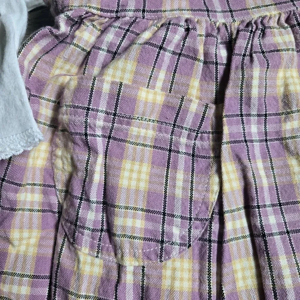 VTG Baby Gap Plaid Pinafore & Pointelle Top Set 18-24 Months Purple 2pc 90s Y2K